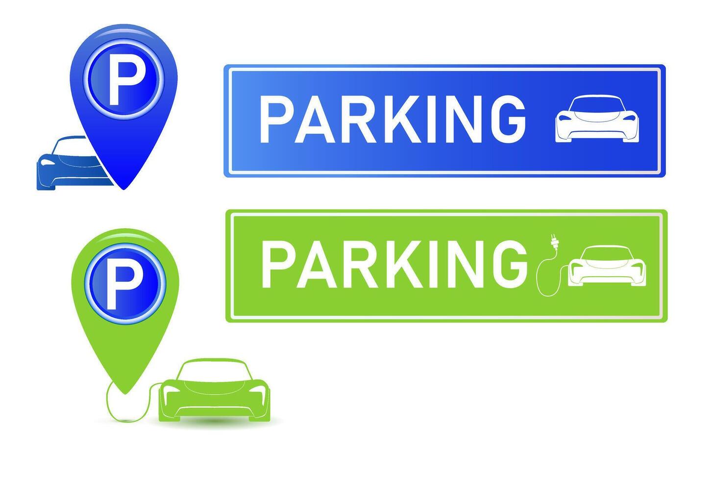 Car parking eco electric icon set. Parking and traffic signs isolated on white background. Map parking pointer. vector