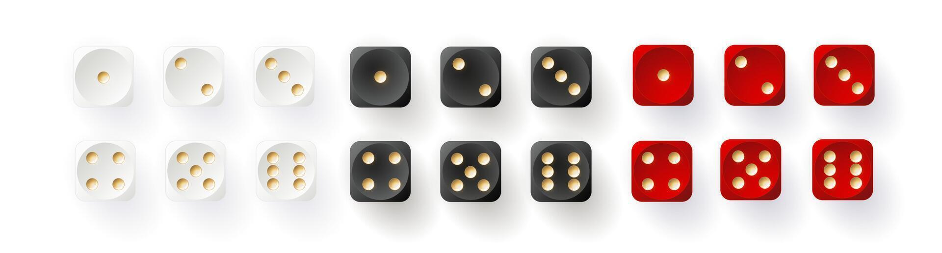Dice game with cubes illustration. Cubes gambling objects to play in casino, dice from one to six dots and rounded edges vector