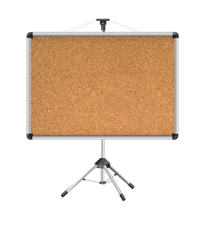 Cork board with wood frame. Empty corkboard with brown texture on transparent background. Business noticeboard. vector