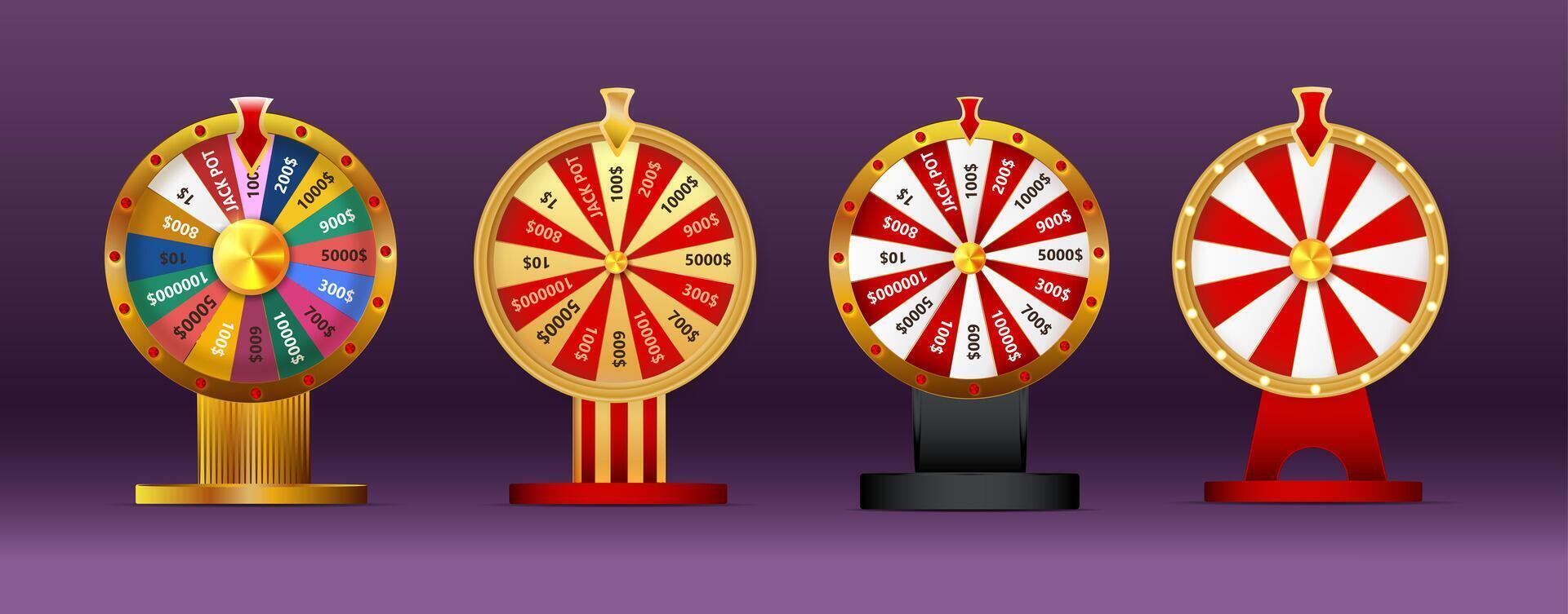 Fortune wheel set illustration for gambling background and lottery win concept. Wheel fortune for game and win jackpot. vector