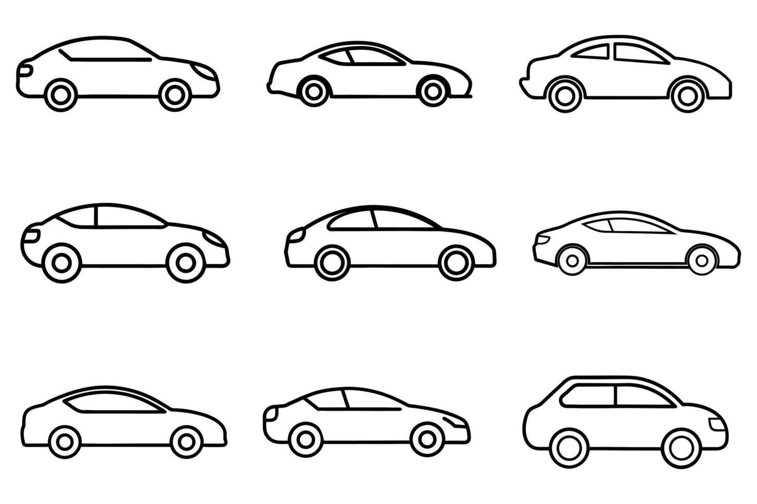 Simple Line Art Illustrations of Various Car Models vector