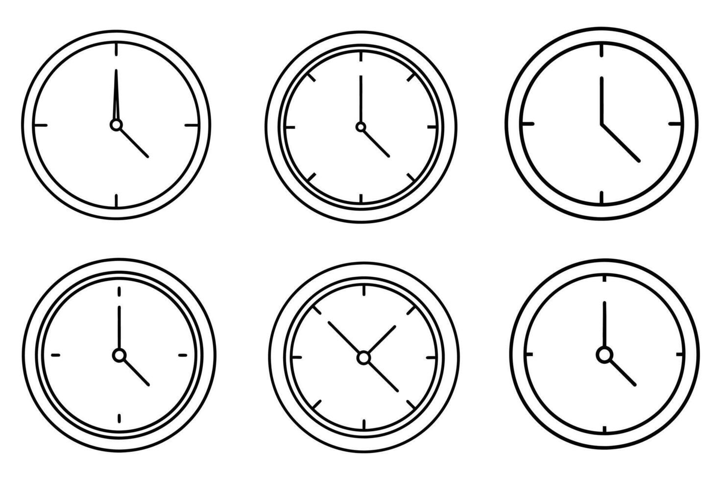 Line Art Clock Icons Showing Various Times vector