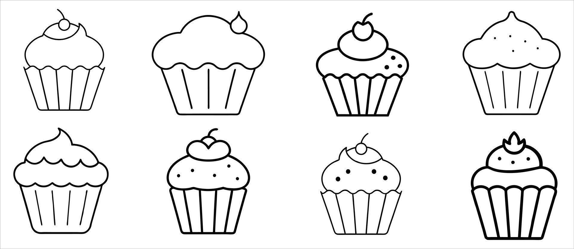 A Six Simple Line Art Cupcakes vector