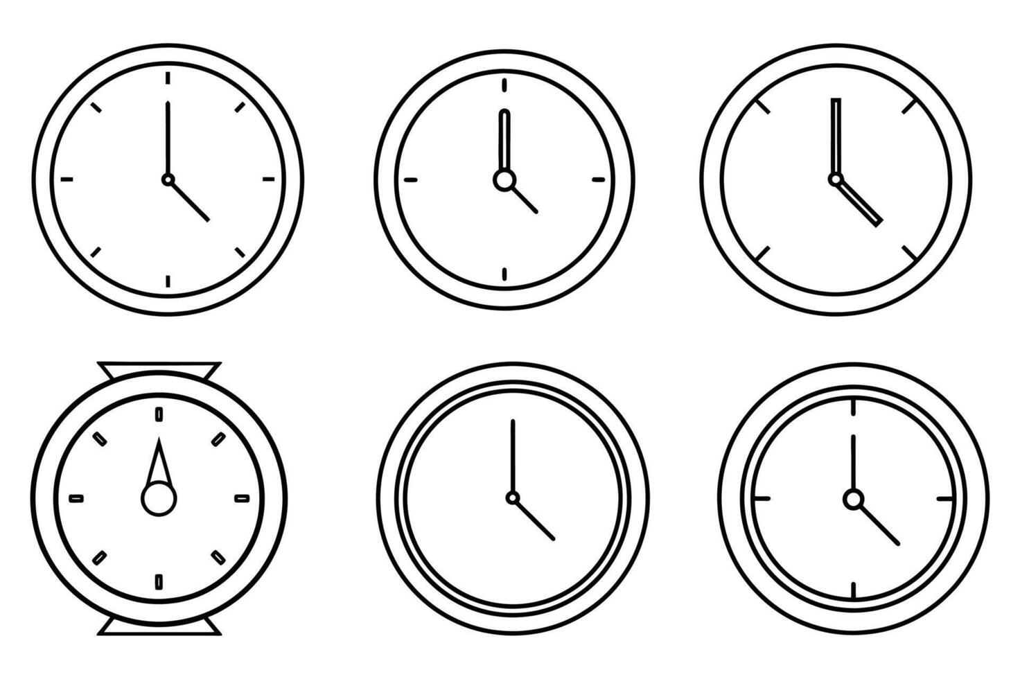 Simple Line Art Clock Icons Showing Various Times vector
