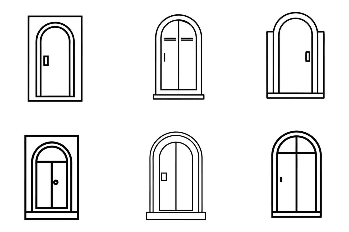Collection of Various Arch and Standard Door Icons vector
