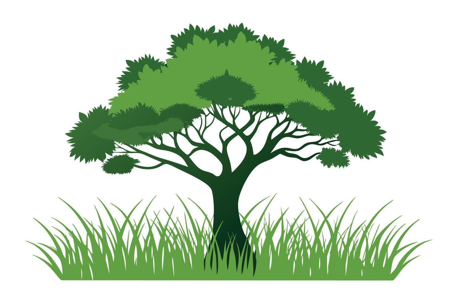 Lush green tree in a grassy field, perfect for nature themes. vector