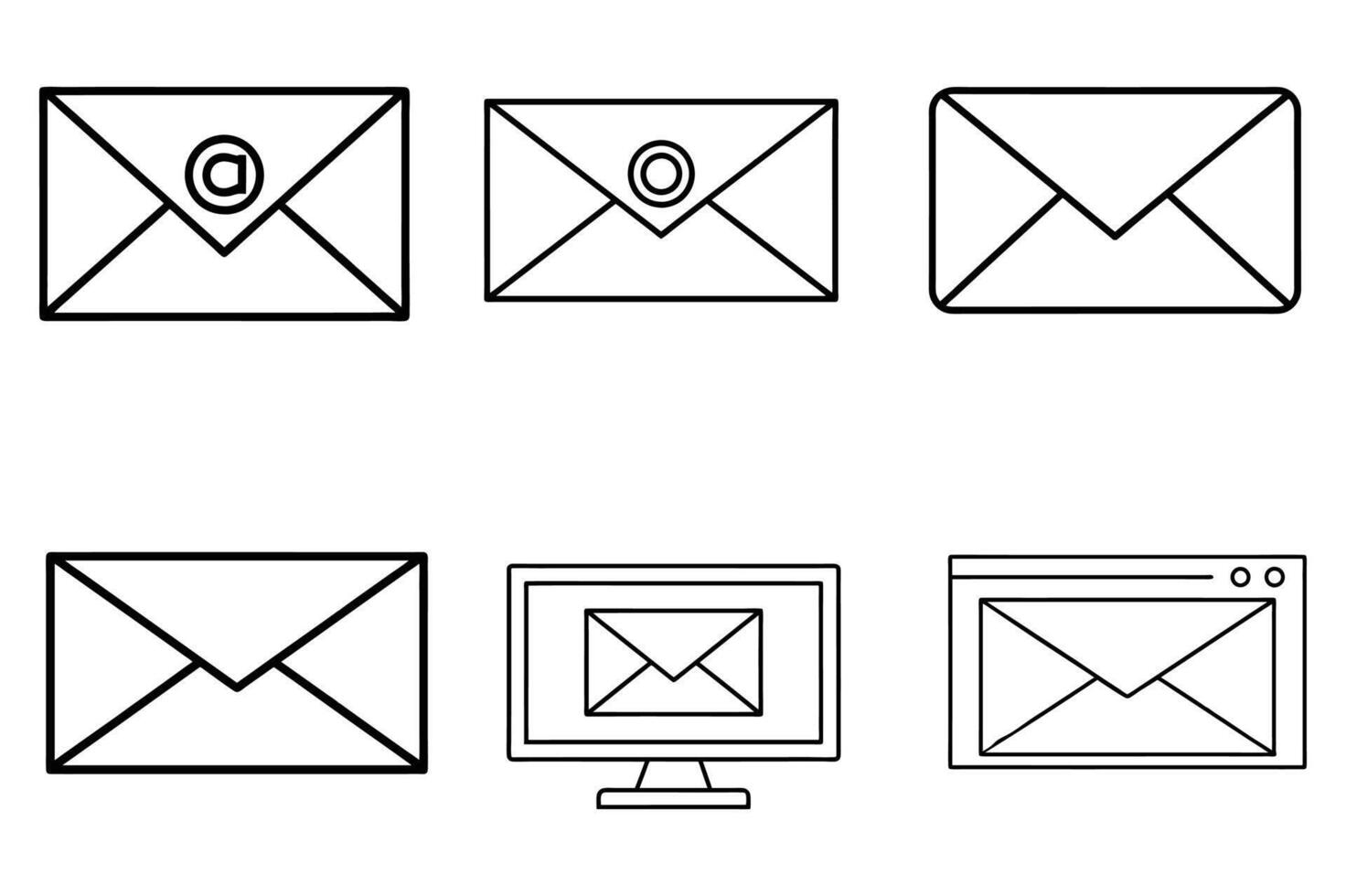 Simple Black Line Art Email Envelopes for Graphic Design vector