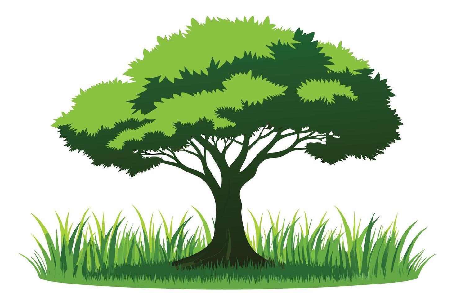 Green tree in a grassy field, perfect for nature themes. vector