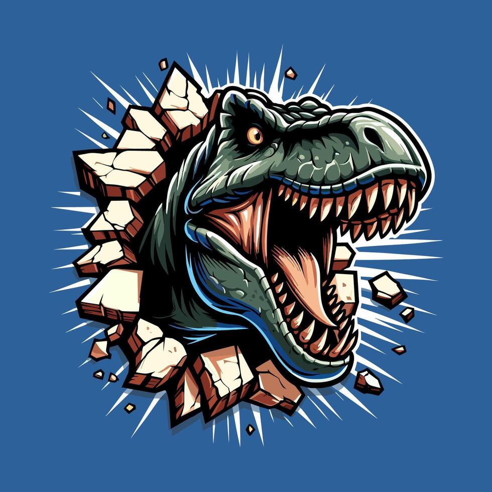 Angry T-Rex Breaking Wall Illustration vector