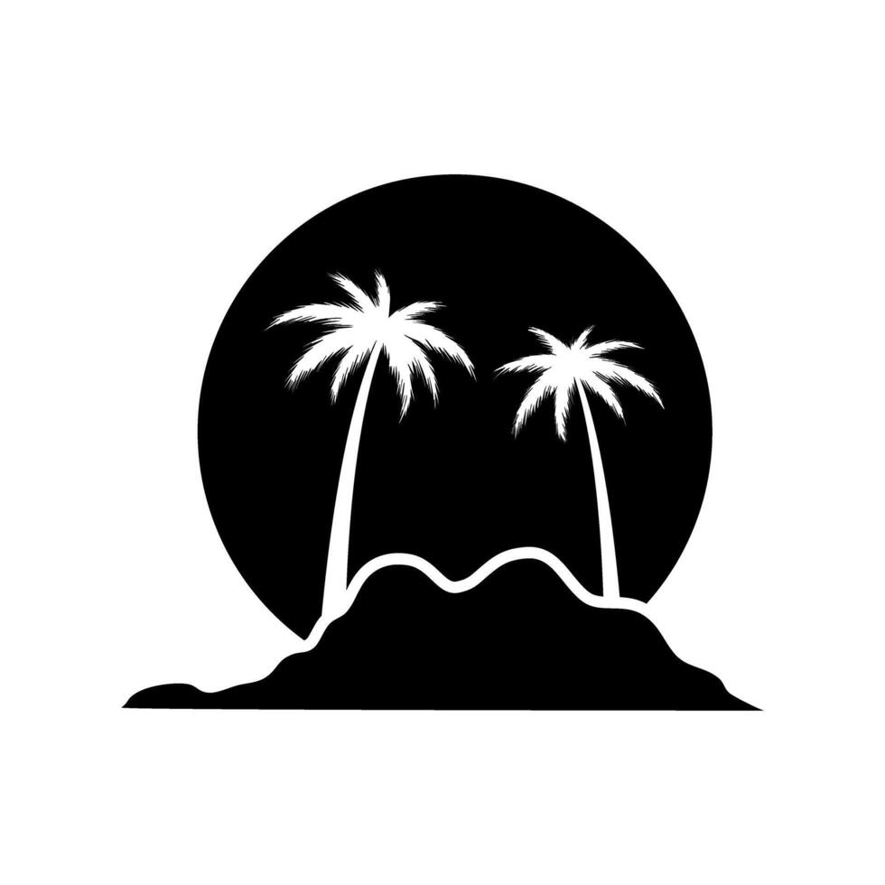 silhouette of island with palms trees over white background, illustration vector