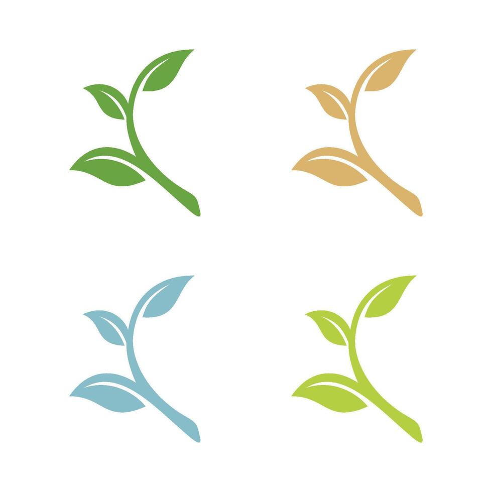 Set Green Leaves Ecology Logo Template Illustration Design. vector