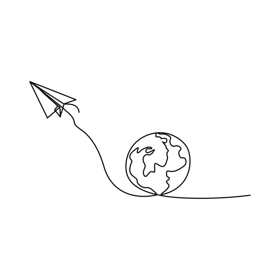 Globe paper plane sign back to school education concept continuous one line drawing vector
