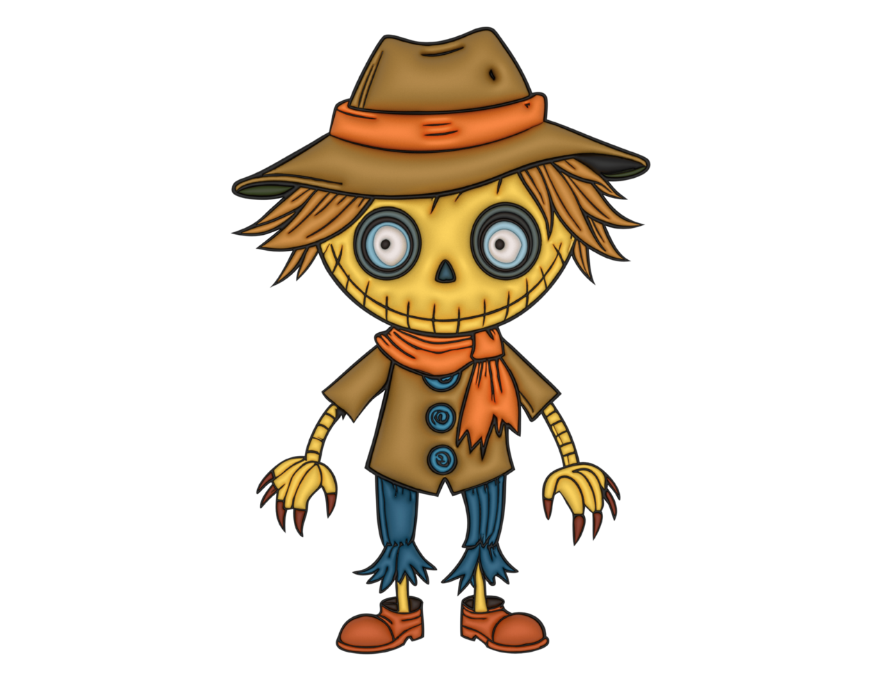cartoon scarecrow with hat and scarf png