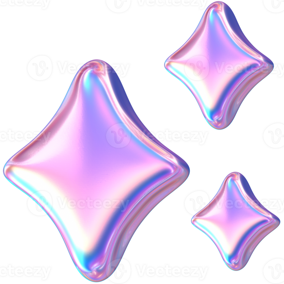 Purple 3D Rendering Holographic Star Sparkles Illustration png