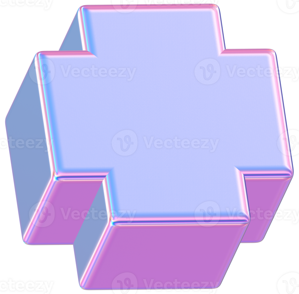 Purple 3D Rendering Holographic Cross Block 3D Shape png
