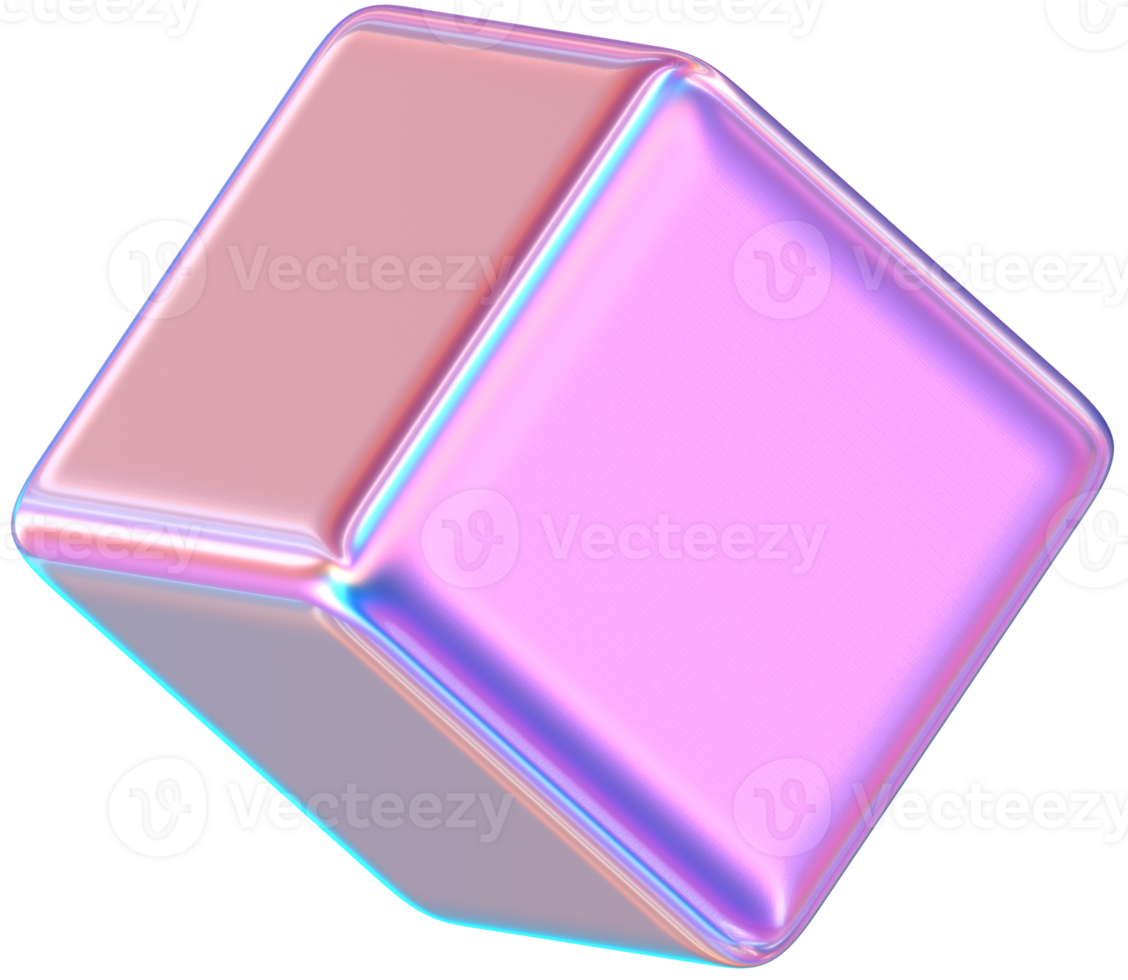 Purple 3D Rendering Holographic Glossy Cube Illustration png