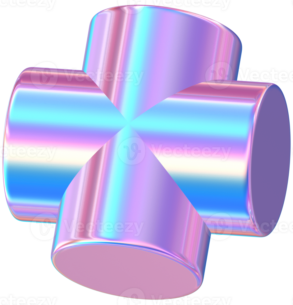 Purple 3D Rendering Holographic Plus Sign Glossy Shape png
