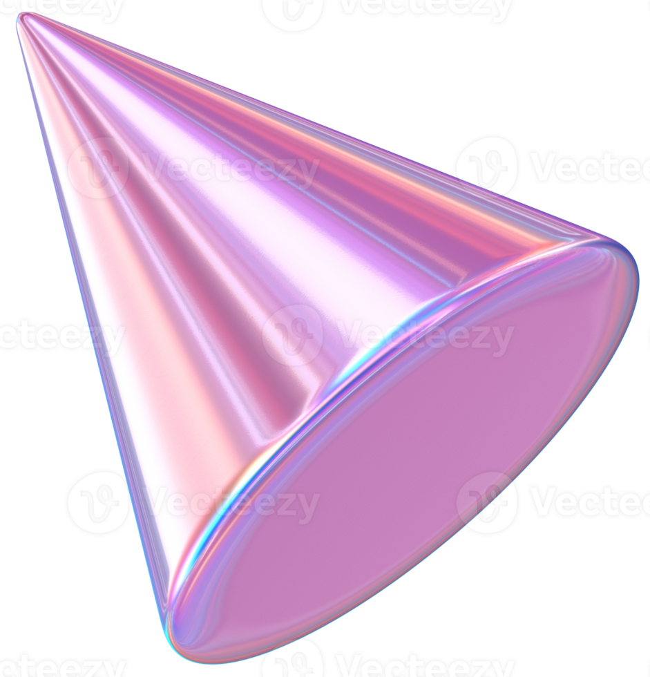 Purple 3D Rendering Holographic Cone Glossy Shape Illustration png
