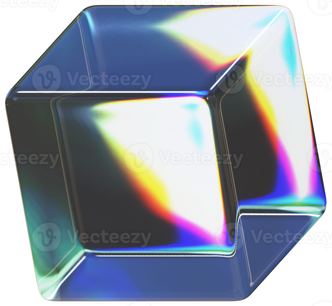 Iridescent Crystal Cube 3D Illustration Shapes png
