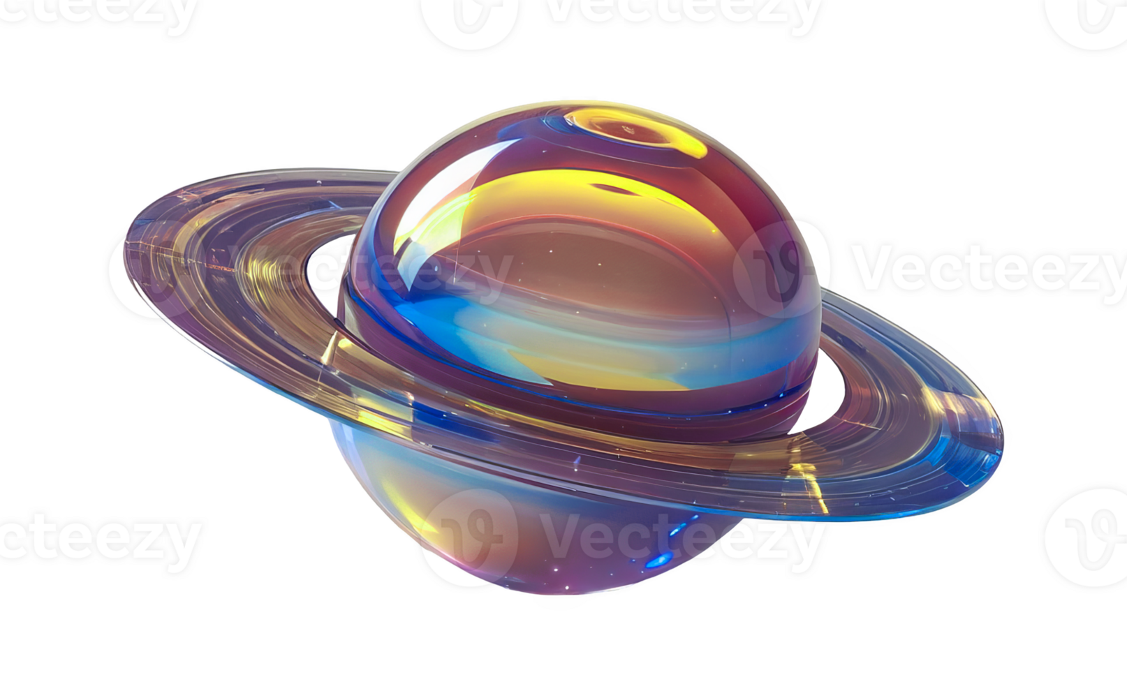 3D chrome element in Y2K style, isolated background, liquid holographic metal. Colorful, iridescent and shiny planet with a blue and yellow rim. png
