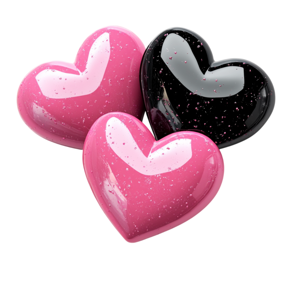 Glossy Pink and Black Heart Balloons For Valentine Day Isolated On Transparent Background png