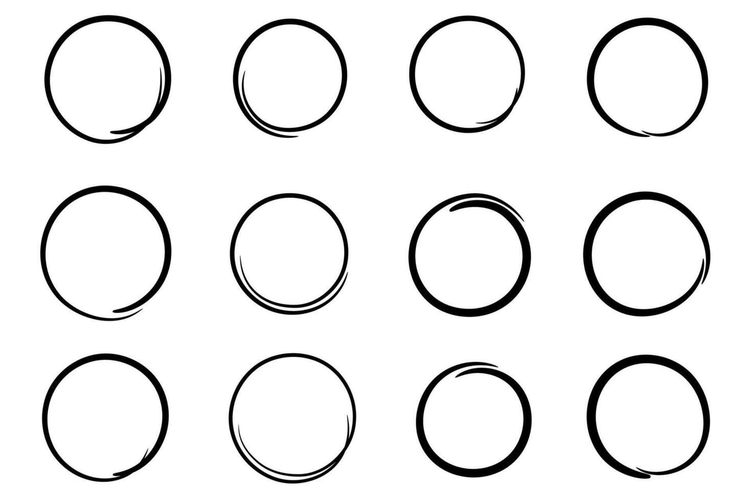 Hand drawn circle frame, scribble circles set. Doodle ink sketch round note design elements. vector