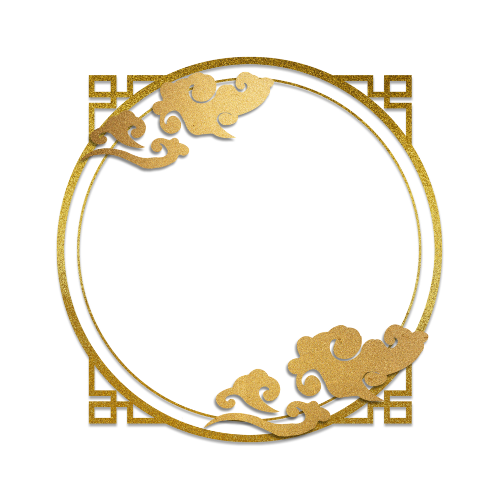 Elegant Chinese New Year Golden Frame with Cloud Motifs png