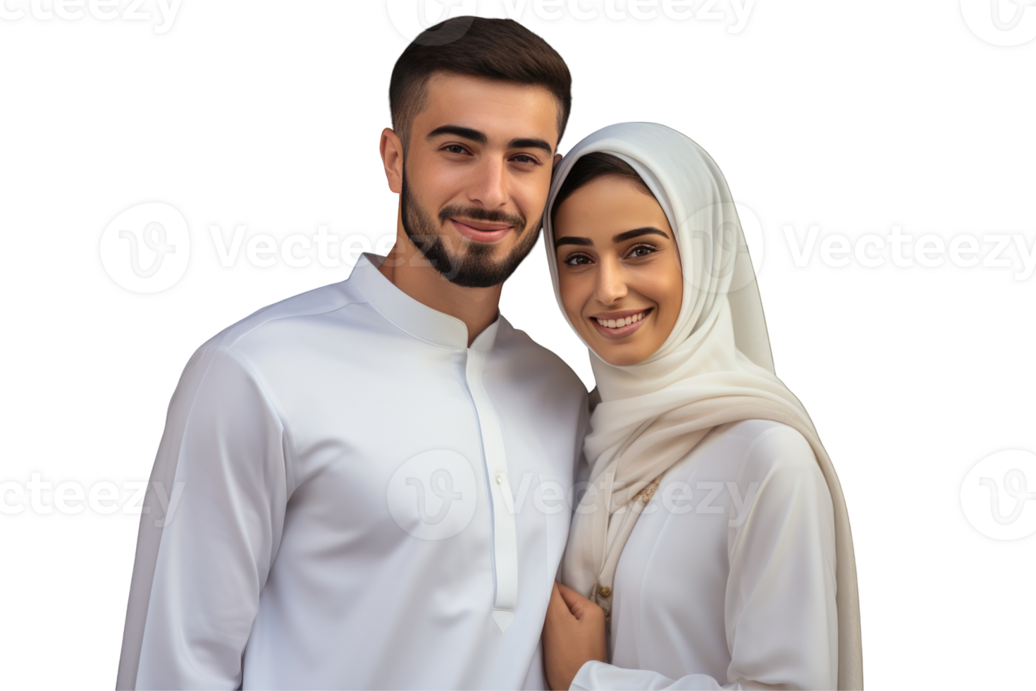 Young Muslim Couple Embracing and Smiling png