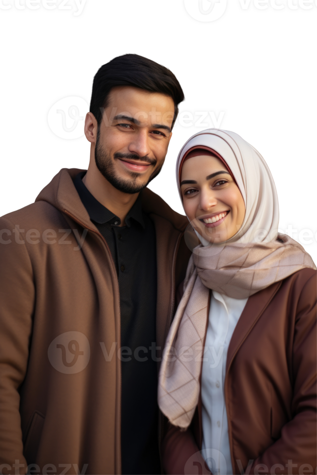 Young Muslim Couple Embracing and Smiling for Photo png