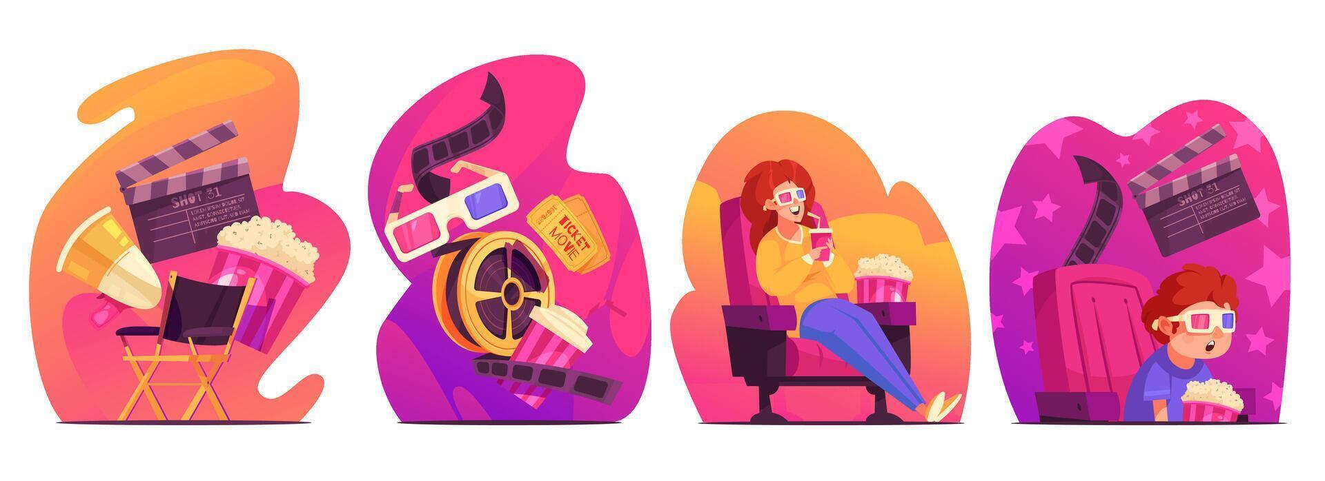 Hand Drawn Flat Cinema mini composition collection vector