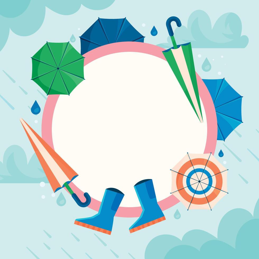 Hand drawn flat monsoon season frame vector