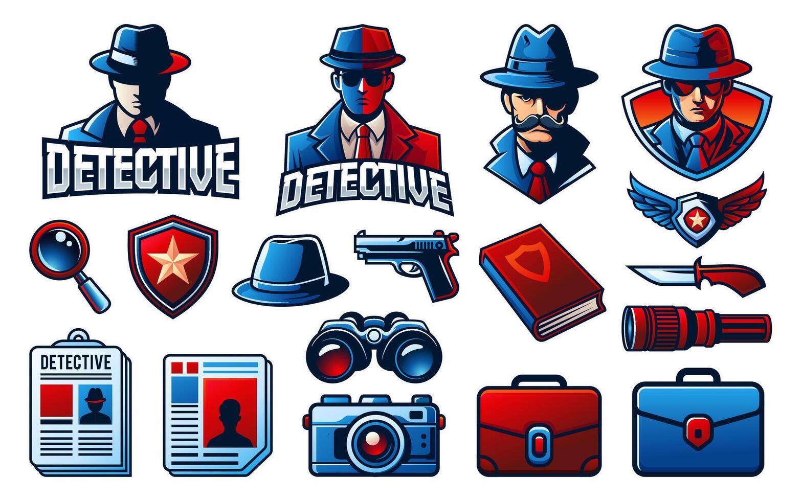 Detective agency icons in gradient design vector