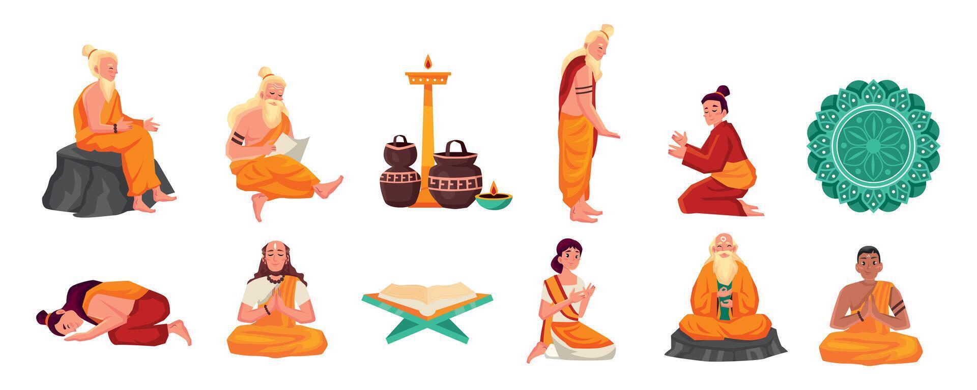 Hand drawn flat guru purnima set vector