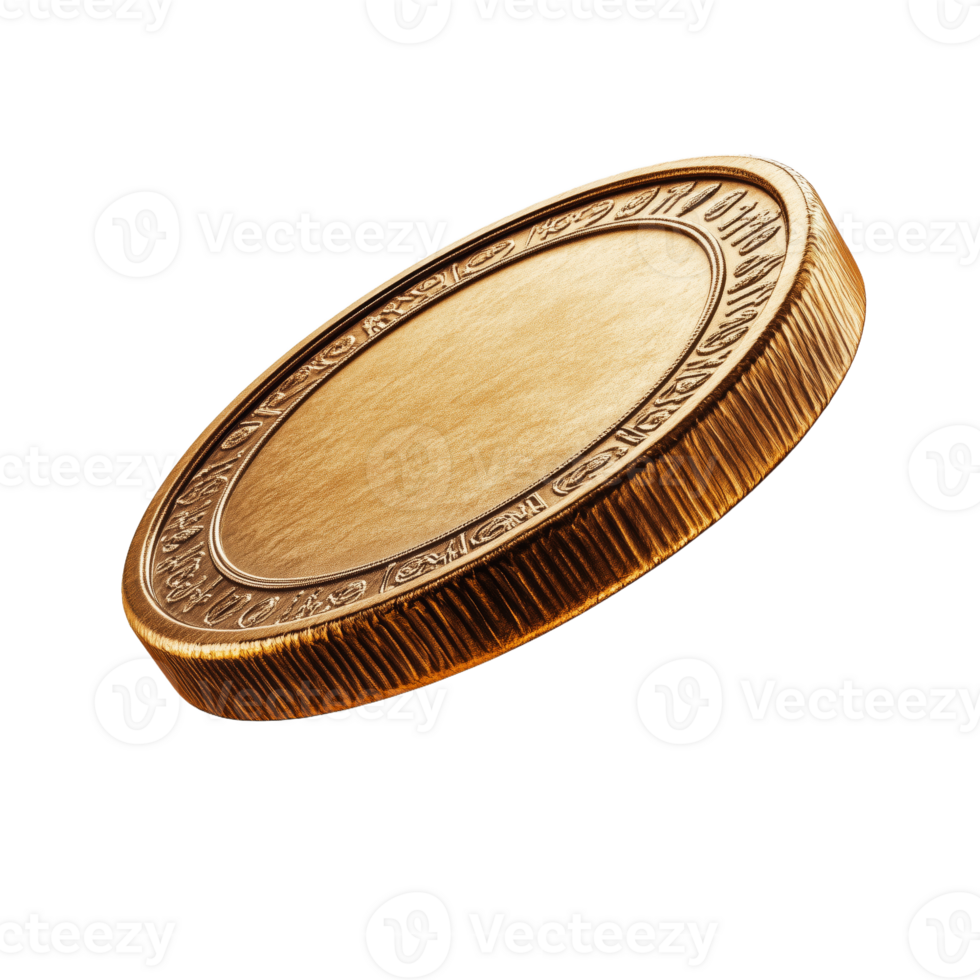 Exquisite Golden Coin with Intricate Engravings and Design png