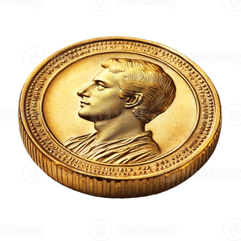 Gold Medallion Showcasing a Historical Profile Design and Craftsmanship png
