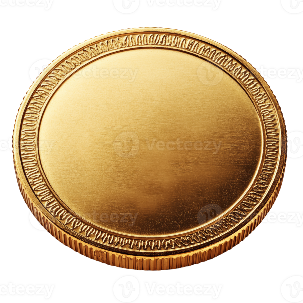 Elegant Glossy Gold Coin with Distinctive Circular Design png