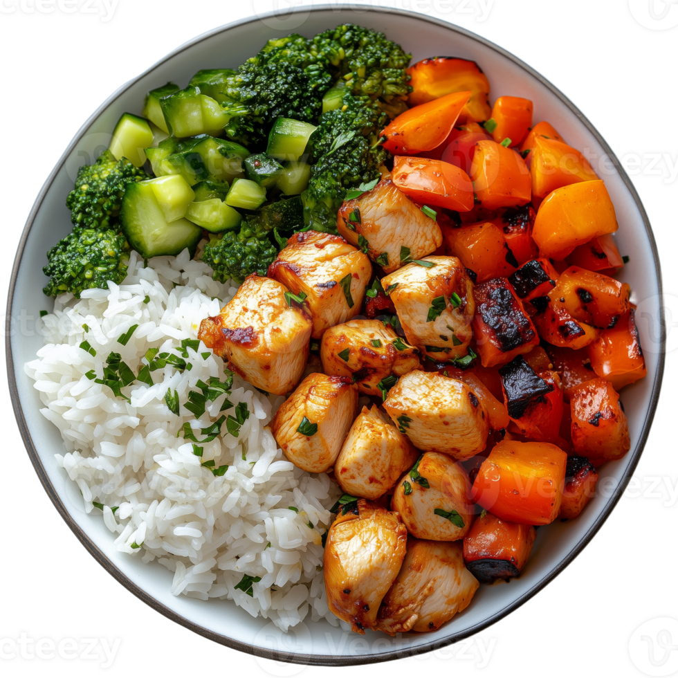 Healthy Chicken and Vegetable Rice Bowl for Nutritious Meals png