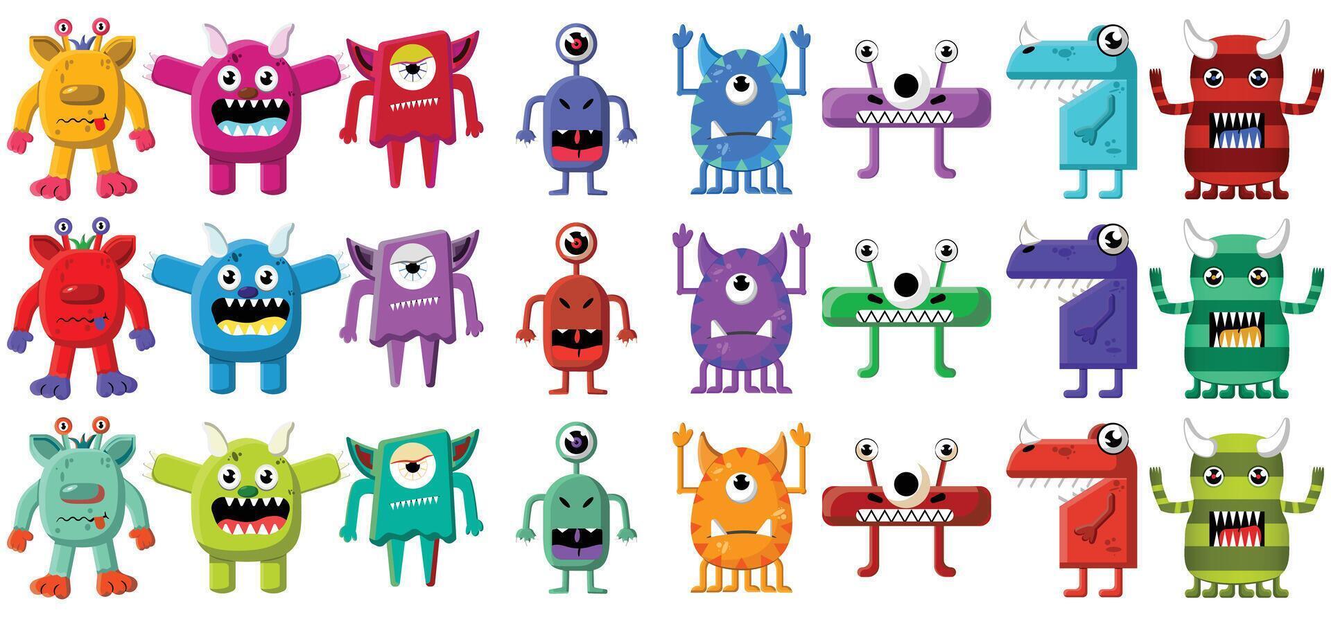 Set of colourful cartoon monsters or aliens isolated on a white background vector