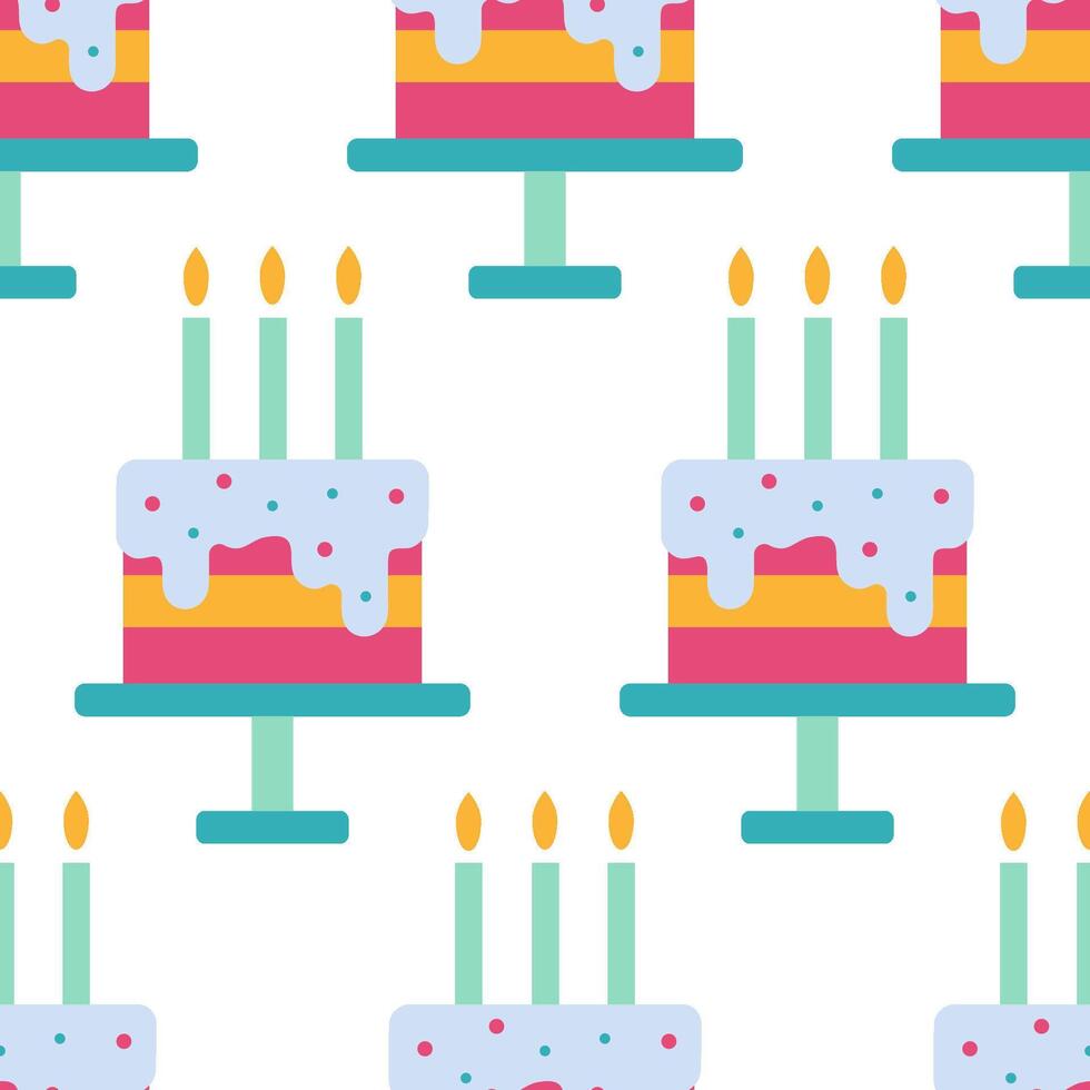 Seamless Birthday Cake Pattern with Candles and Colorful Design vector