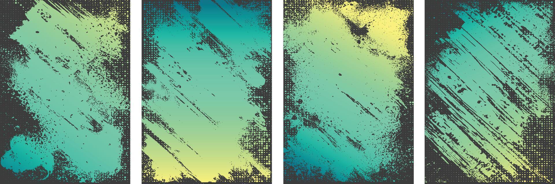 Set of abstract neon green Grunge texture background Brochure cover template design vector
