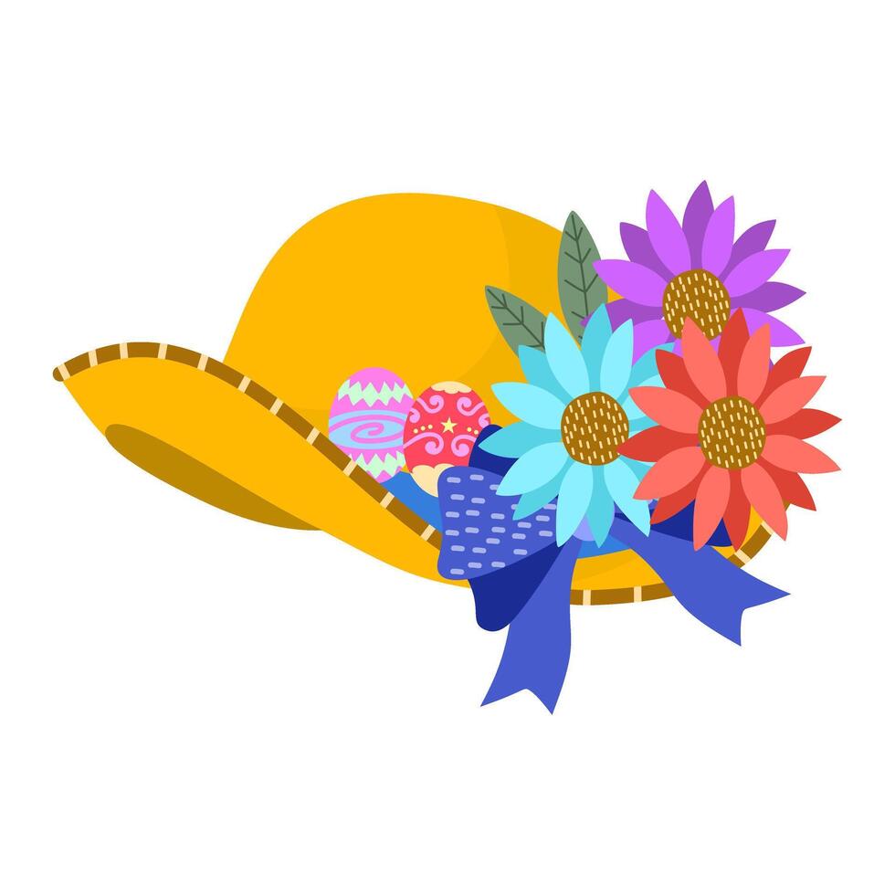 Yellow Easter bonnet for Easter decoration illustration. vector