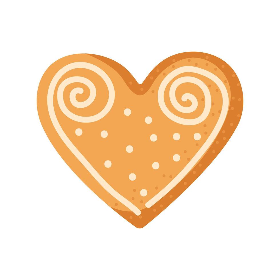 A heart-shaped gingerbread cookie decorated with icing and dots during the holiday season vector