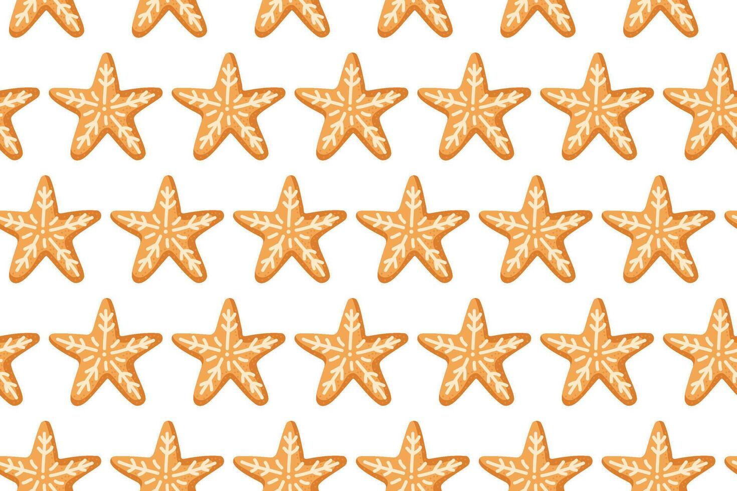 Star-shaped cookies with decorations arranged in a repeating pattern on a white background vector