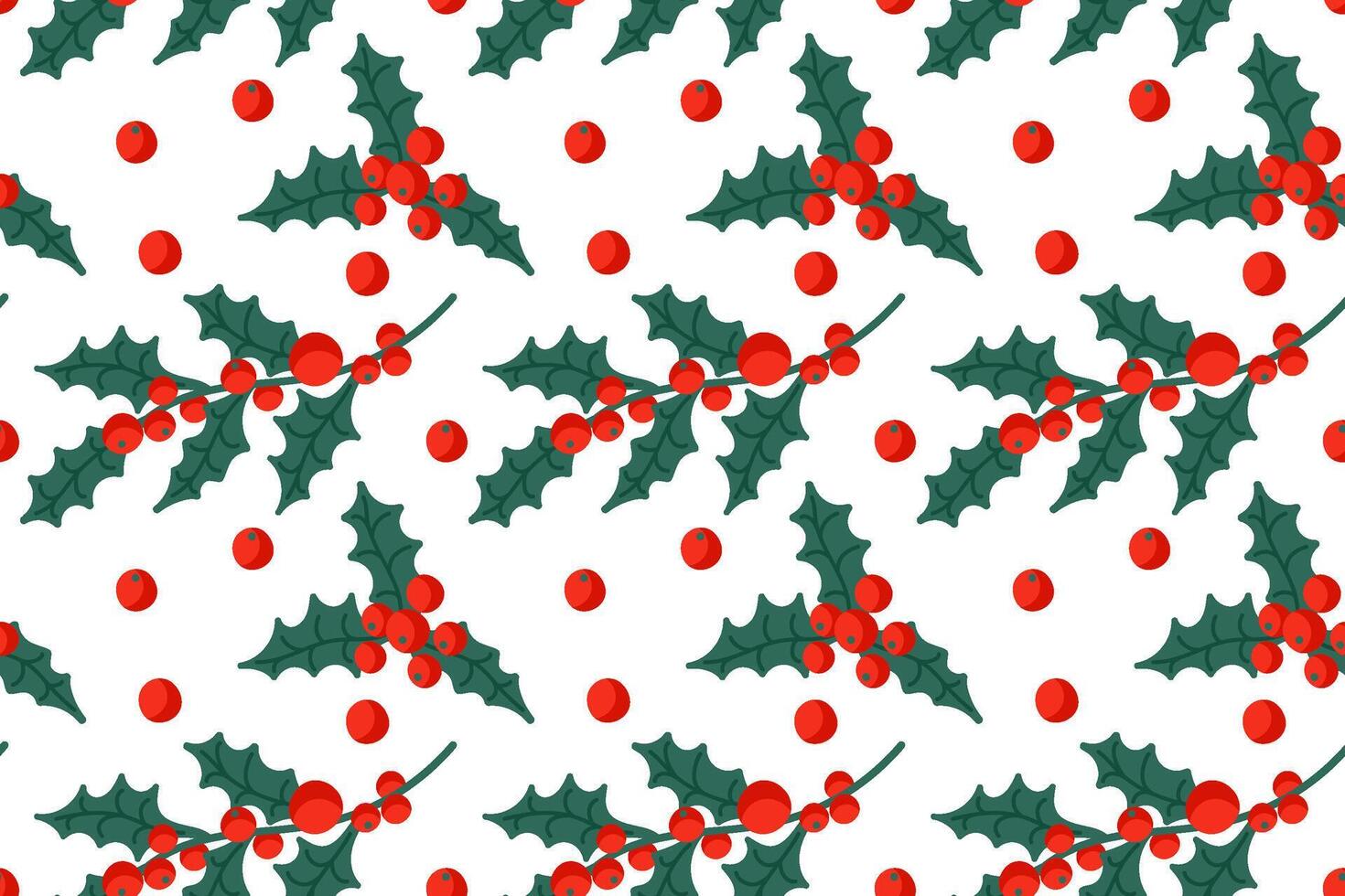 Classic holiday pattern featuring holly leaves and red berries on a white background vector