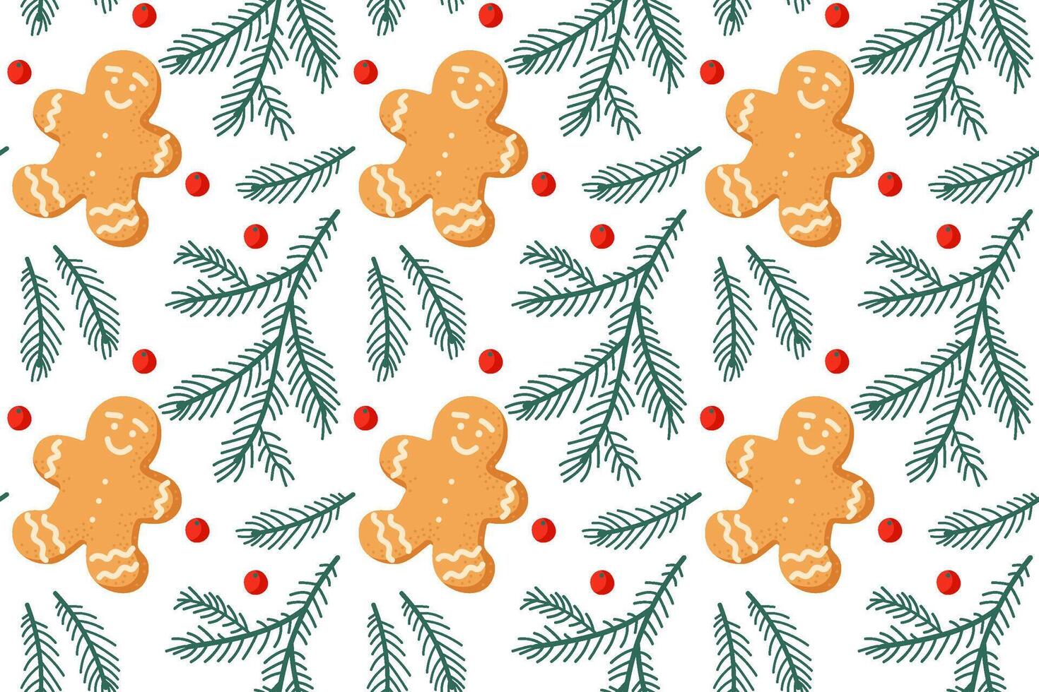 Gingerbread cookies and pine branches create a festive holiday pattern in a cheerful arrangement vector