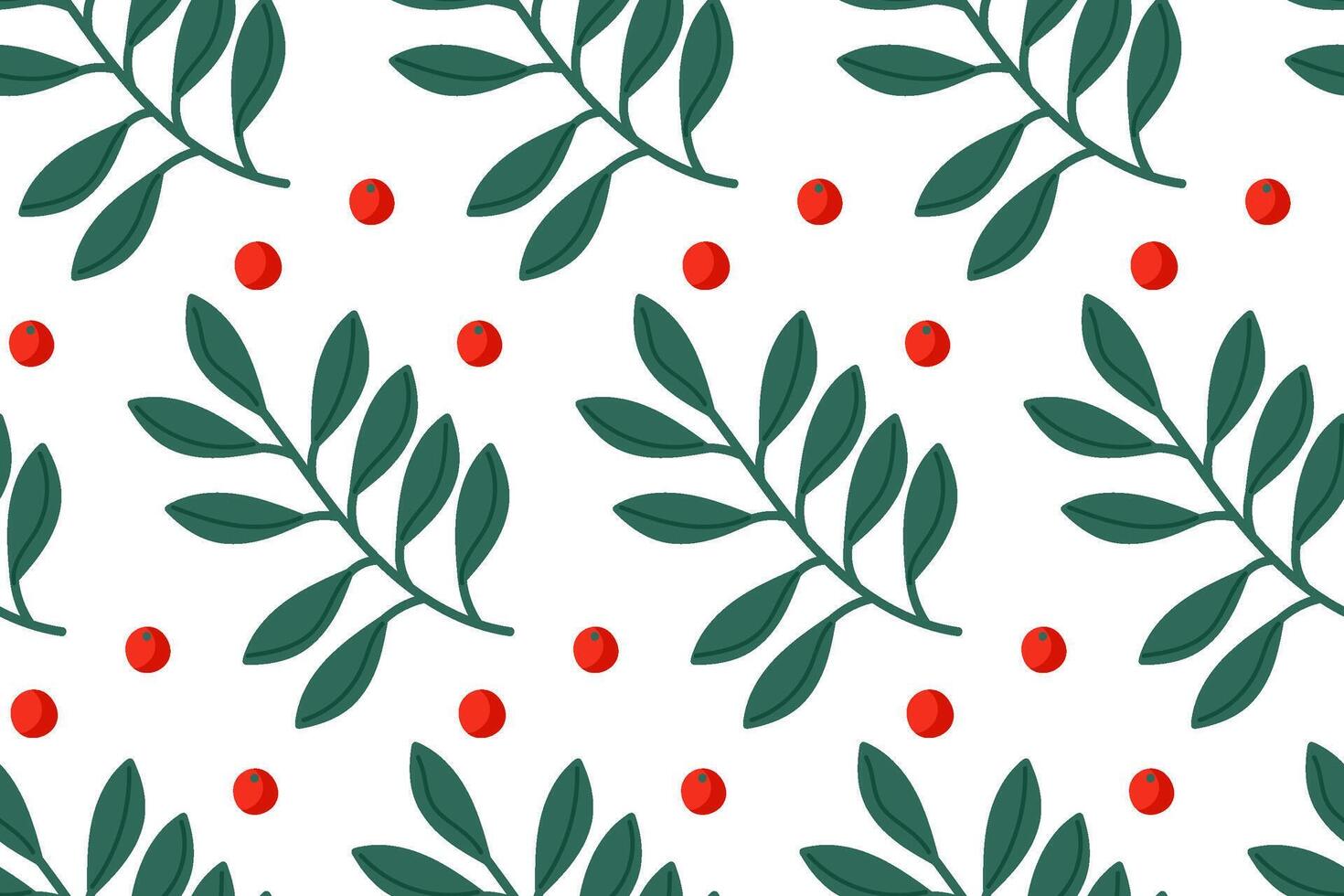 Bright red berries and green leaves create a cheerful pattern on a white background vector