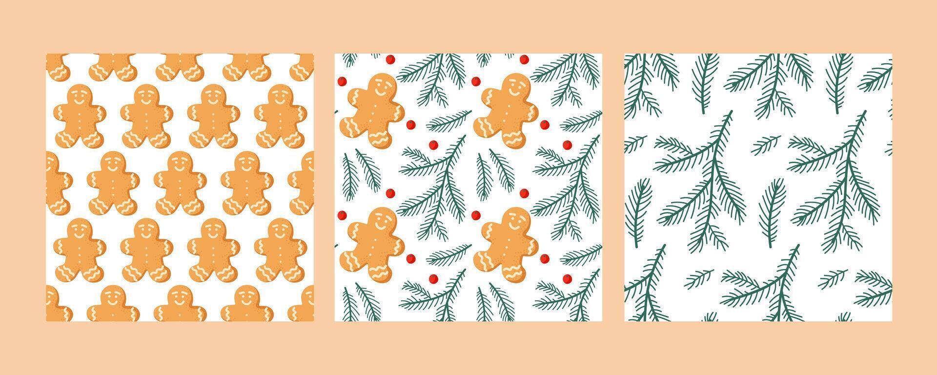 Festive gingerbread patterns and evergreen designs for holiday decoration and crafts vector