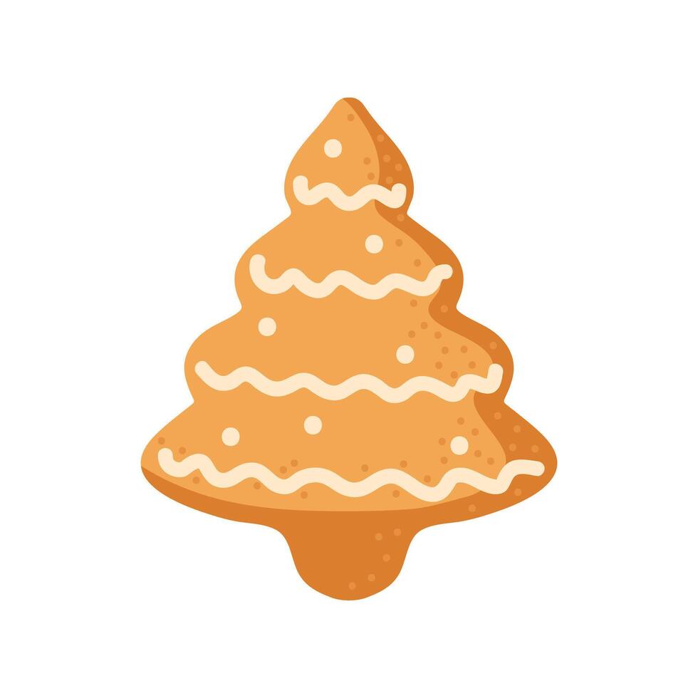 Gingery tree-shaped cookie decorated with icing, perfect for holiday celebrations and baking fun vector