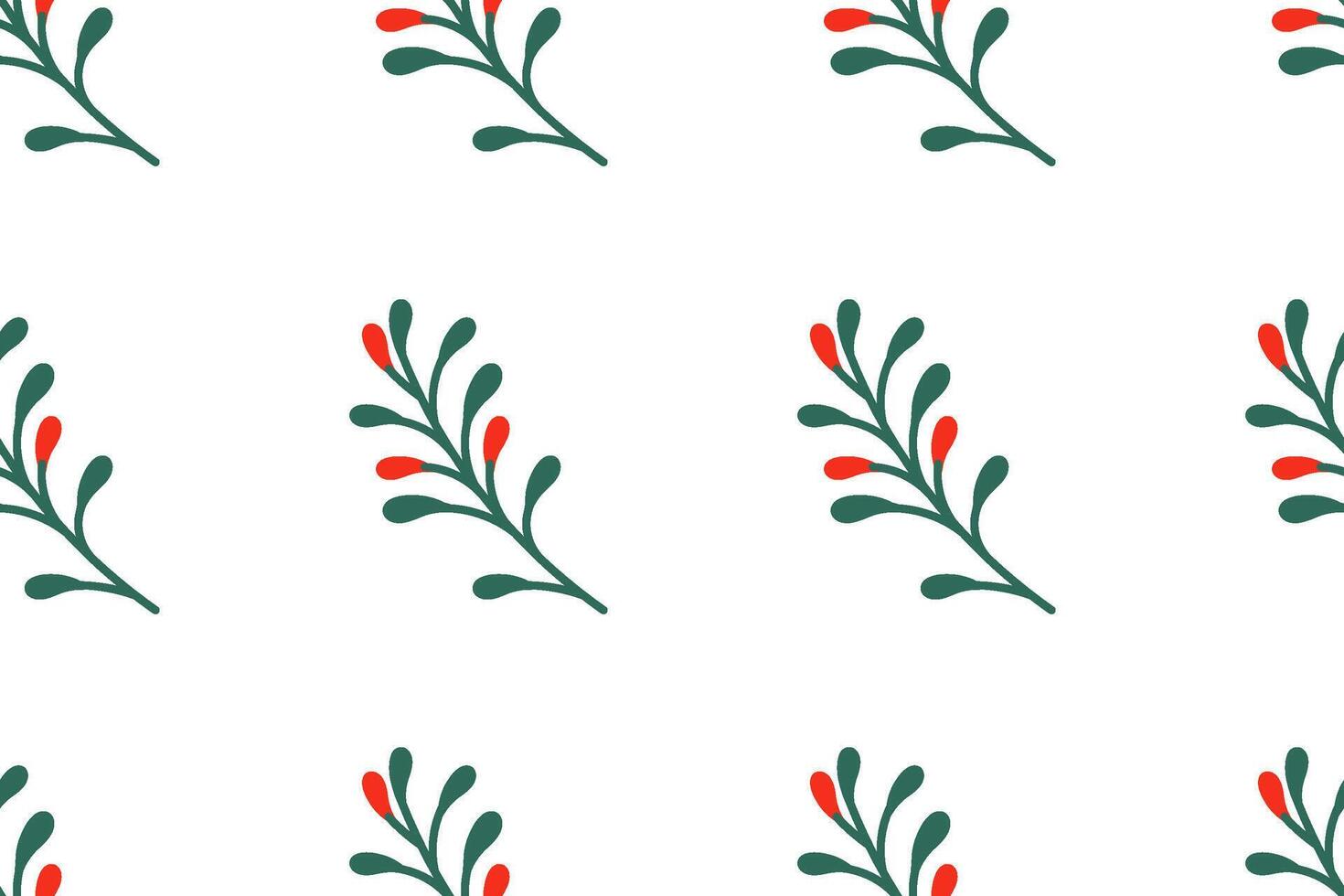 Decorative botanical pattern featuring red berries and green leaves on a white background vector