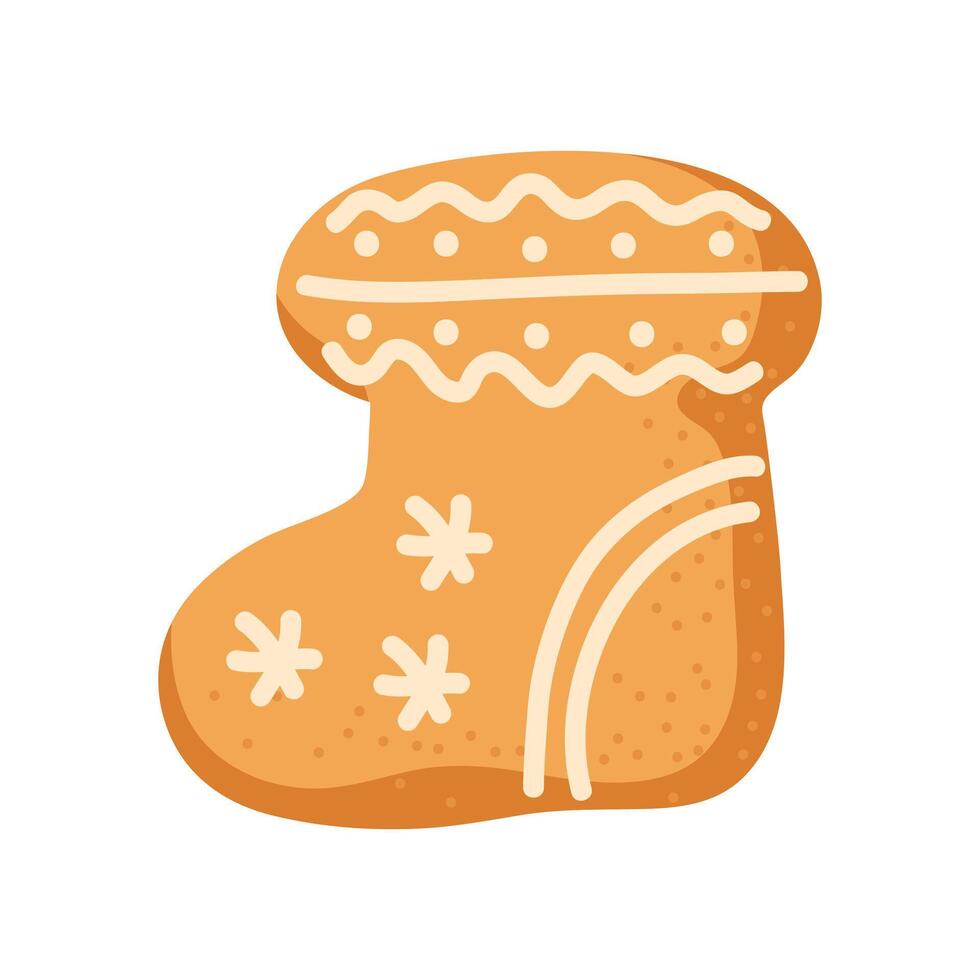 Gingerbread cookie shaped like a Christmas stocking decorated with icing and sugar vector